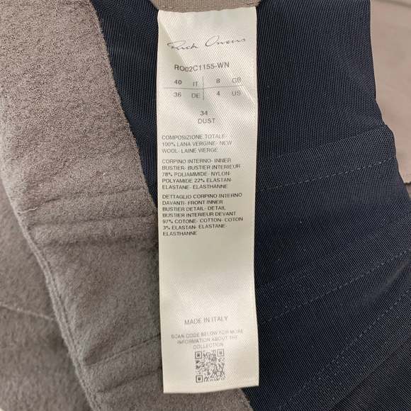 RICK OWENS FW23 Grey Taupe Wool Strapless Long Gown - Picture 5 of 7